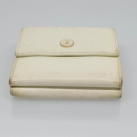 CHANEL Bifold Wallet Leather White Gold CC Auth - Picture 6 of 16